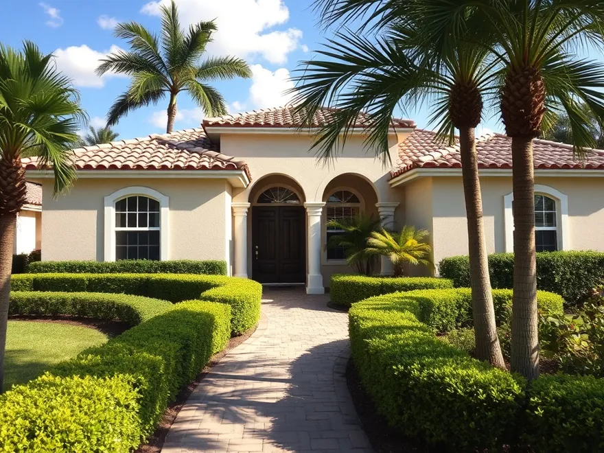 Single-storey concrete block home with a tile roof, typical Treasure Coast construction